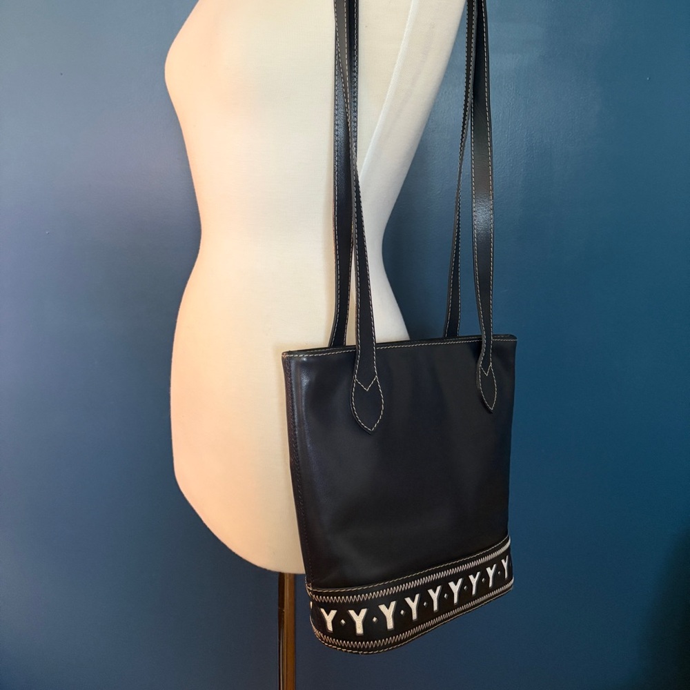Yves Saint Laurent Navy and White Leather Tote